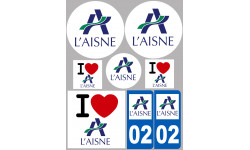 Département 02 de L'Aisne - 8 autocollants variés - Sticker/autocollant