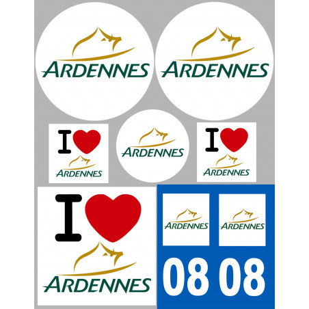 Département 08 Les Ardennes - 8 autocollants variés - Sticker/autocollant