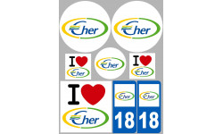 Département 18 Le Cher - 8 autocollants variés - Sticker/autocollant