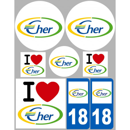 Département 18 Le Cher - 8 autocollants variés - Sticker/autocollant