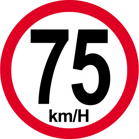 Disque de vitesse 75Km/H bord rouge - 10cm - Sticker/autocollant