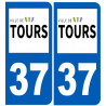 immatriculation 37 Tours - Sticker/autocollant