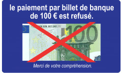 Paiement billet de 100 euros refusé - 15x9.2cm - Sticker/autocollant