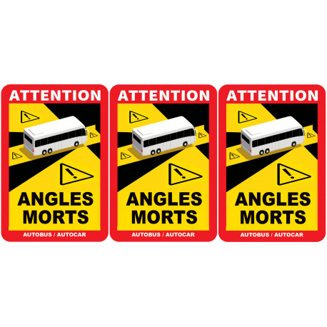 Angles morts bus et car - 3 stickers de 17x25cm - Sticker/autocollant