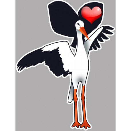 Cigogne coeur Alsacien - 15x11,4cm - Sticker/autocollant