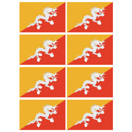 Drapeau Bhutan - 8 stickers - 9.5 x 6.3 cm - Sticker/autocollant