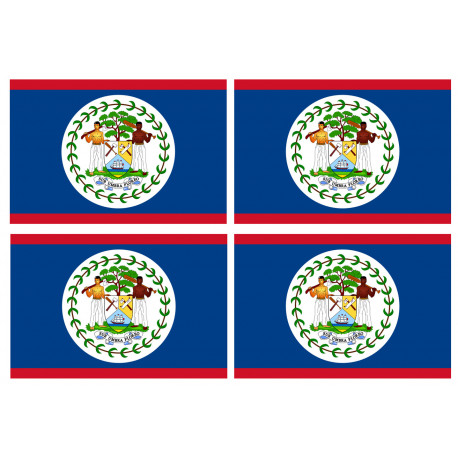 Drapeau Belize - 4 stickers - 9.5 x 6.3 cm - Sticker/autocollant