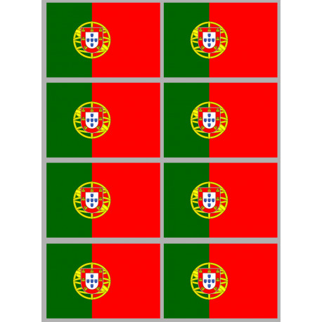 Drapeau Portugal - 8 stickers - 9.5 x 6.3 cm - Sticker/autocollant