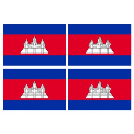 Drapeau Cambodge - 4 stickers - 9.5 x 6.3 cm - Sticker/autocollant