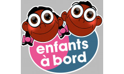 enfants à bord fille et garçon afros - 10x9cm - Sticker/autocollant