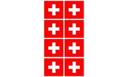 drapeau officiel Suisse : 8 stickers de 6,3x6,3cm - Sticker/autocollant