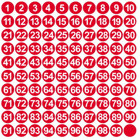 numérotation rouge - 100 stickers de 1.5cm - Sticker/autocollant