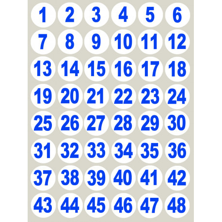 numérotation bleu - 48 stickers de 3cm - Sticker/autocollant