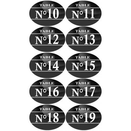 Numéros table de restaurant de 10 à 19 (10 fois 7x5cm) - Sticker/autocollant