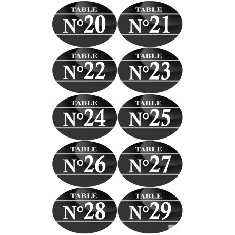 Numéros table de restaurant de 20 à 29 (10 fois 7x5cm) - Sticker/autocollant