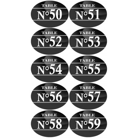 Numéros table de restaurant de 50 à 59 (10 fois 7x5cm) - Sticker/autocollant