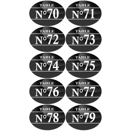 Numéros table de restaurant de 70 à 79 (10 fois 7x5cm) - Sticker/autocollant