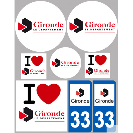 Département 33 la Gironde (8 autocollants variés) - Sticker/autocollant