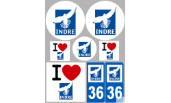 Département 36 Indre (8 autocollants variés) - Sticker/autocollant