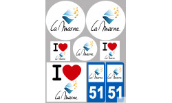 Département 51 la Marne (8 autocollants variés) - Sticker/autocollant