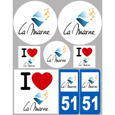 Département 51 la Marne (8 autocollants variés) - Sticker/autocollant