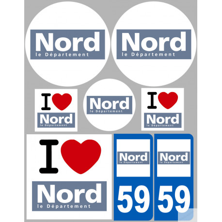 Département 59 le Nord (8 autocollants variés) - Sticker/autocollant