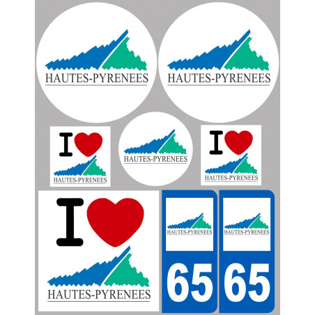 Département 65 les Hautes-Pyrénées (8 autocollants variés) - Sticker/autocollant