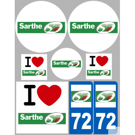 Département 72 la Sarthe (8 autocollants variés) - Sticker/autocollant