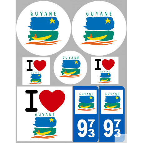 Département 973 la Guyane (8 autocollants variés) - Sticker/autocollant