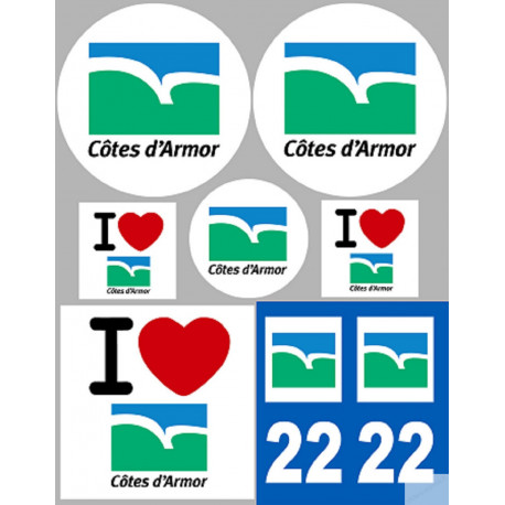 Département 22 Côtes-d'Armor (8 autocollants variés) - Sticker/autocollant