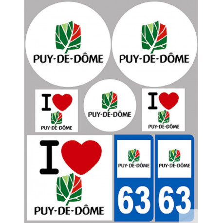 Département 63 le Puy-de-Dôme (8 autocollants variés) - Sticker/autocollant