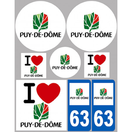 Département 63 le Puy-de-Dôme (8 autocollants variés) - Sticker/autocollant