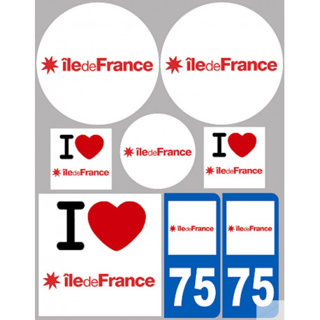 Département 75 l'île de France (8 autocollants variés) - Sticker/autocollant