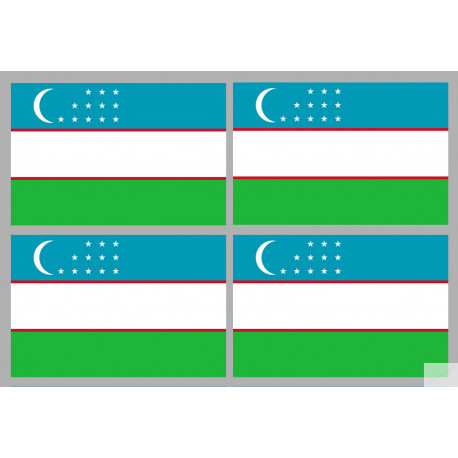 Drapeau Ouzbékistan (4 fois 9.5x6.3cm) - Sticker/autocollant