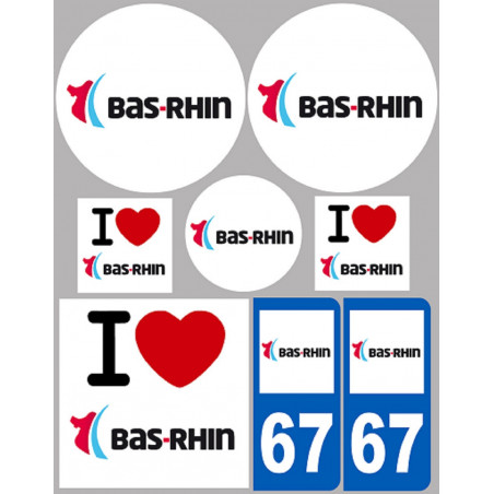 Département 67 le Bas-Rhin (8 autocollants variés) - Sticker/autocollant