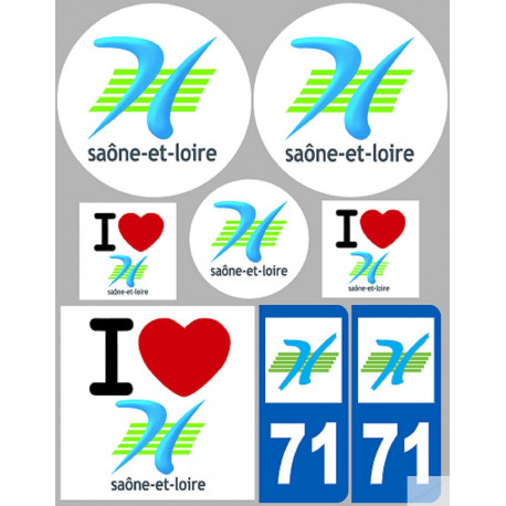 Département 71 la Saône et Loire (8 autocollants variés) - Sticker/autocollant