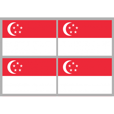 Drapeau Singapour (4 stickers - 9.5 x 6.3 cm) - Sticker/autocollant