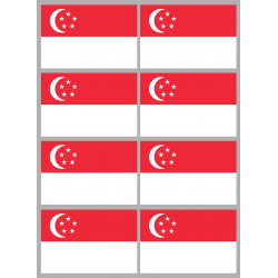 Drapeau Singapour (8 stickers - 9.5 x 6.3 cm) - Sticker/autocollant