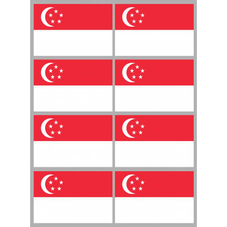 Drapeau Singapour (8 stickers - 9.5 x 6.3 cm) - Sticker/autocollant