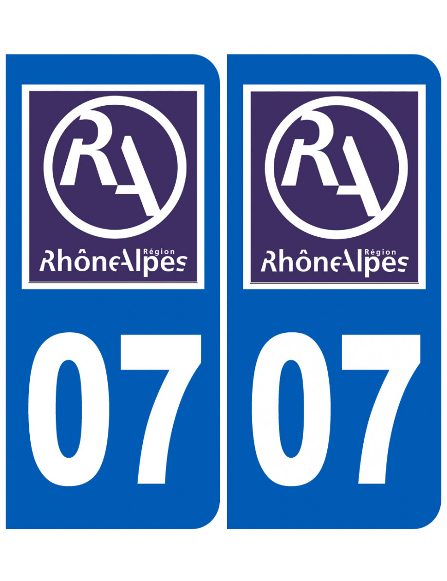 immatriculation 07 Rhône-Alpes (2fois 10,2x4,6cm) - Sticker/autocollant