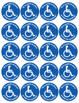 Si tu prends ma place, prends mon handicap - 20 stickers de 5cm - Sticker/autocollant