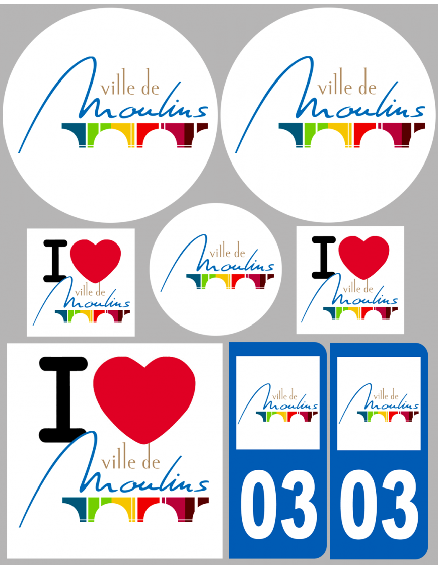 Ville Moulins (8 autocollants variés) - Sticker/autocollant