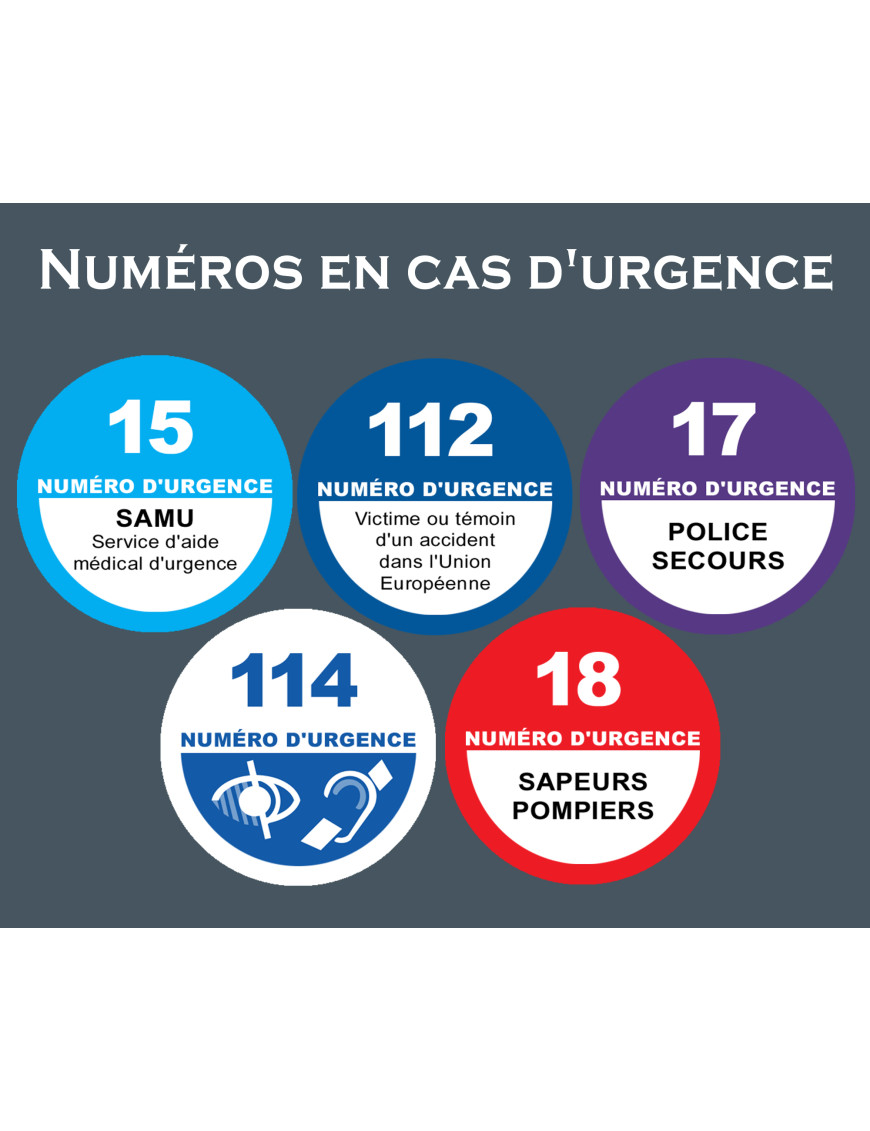 Les numéros d'appel d'urgence en France - 15x12.5cm - Sticker/autocollant